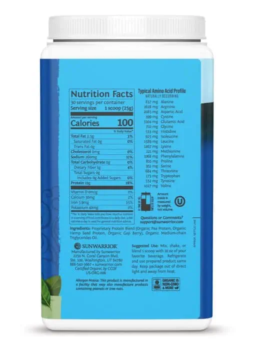 Sunwarrior Warrior Blend Unflavored - plant-based protein, organic protein