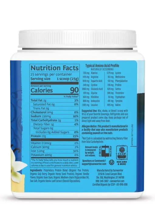 Sunwarrior Warrior Blend Vanilla - plant-based protein, organic protein powder