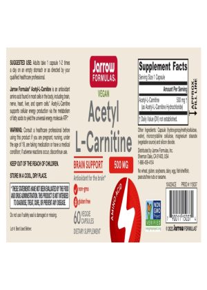 Jarrow Formulas Acetyl L-Carnitine 500mg -- brain health, energy production - Back