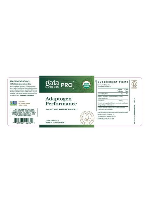 Gaia Herbs Adaptogen Performance — Energy and Stamina Support - Back