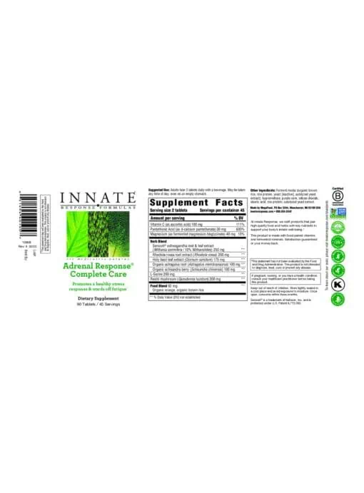 Innate Response Adrenal Response(R) Complete Care -- stress support, fatigue relief - Back