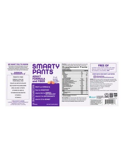SmartyPants Vitamins Adult Complete Plus Fiber -- adult vitamins, fiber supplement - Back