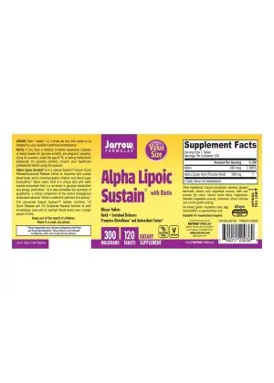 Jarrow Formulas Alpha Lipoic Sustain 300mg -- antioxidant support, glucose metabolism - Back