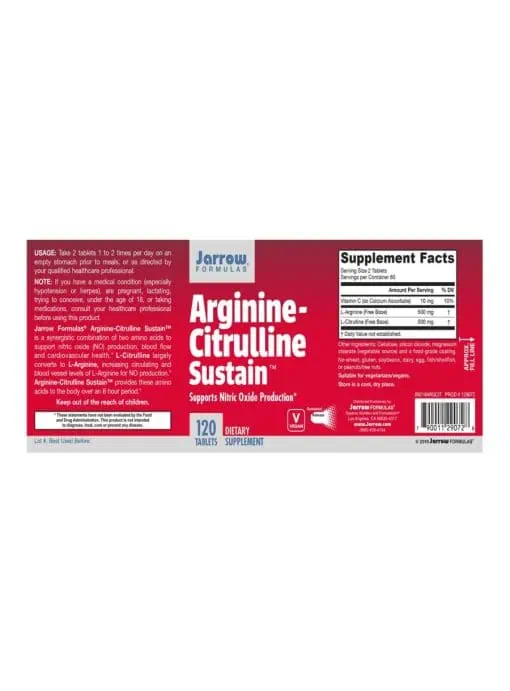 Jarrow Formulas Arginine-Citrulline Sustain -- nitric oxide support, cardiovascular health - Back