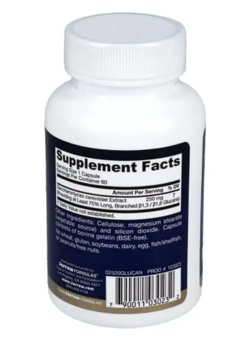 Jarrow Formulas Beta Glucan 250mg -- immune support, yeast extract - Back