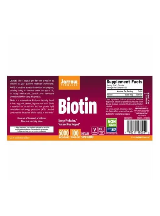Jarrow Formulas Biotin 5000mcg -- biotin supplement, hair support - Back