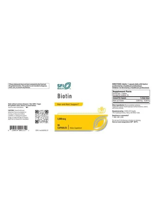 SFI Health Biotin — Hair and Nail Support, Healthy Metabolism - Back