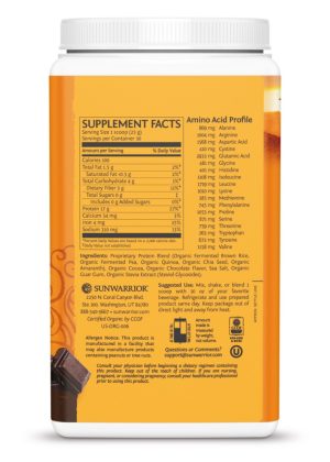 Sunwarrior Classic Plus Protein Chocolate -- plant-based protein, superfood blend - Back