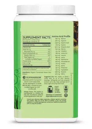 Sunwarrior Classic Protein Natural -- plant-based protein, hypoallergenic protein - Back