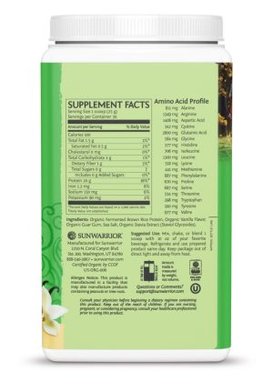 Sunwarrior Classic Protein Vanilla -- plant-based protein, easy digestion - Back