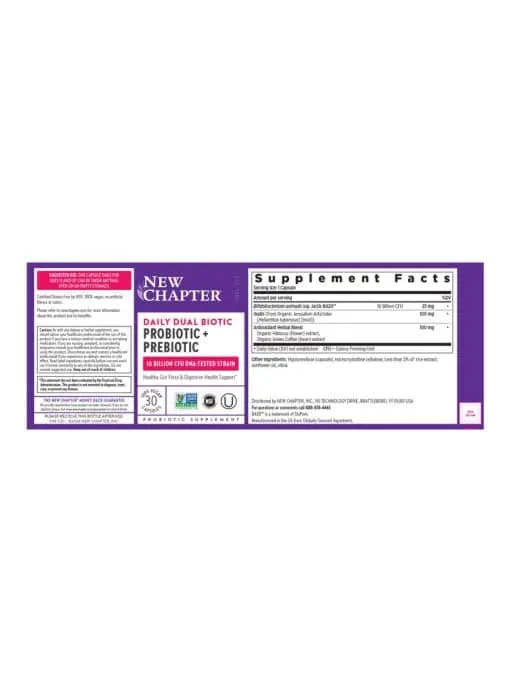 New Chapter Daily Dual Biotic Probiotic + Prebiotic -- gut health, digestive support - Back