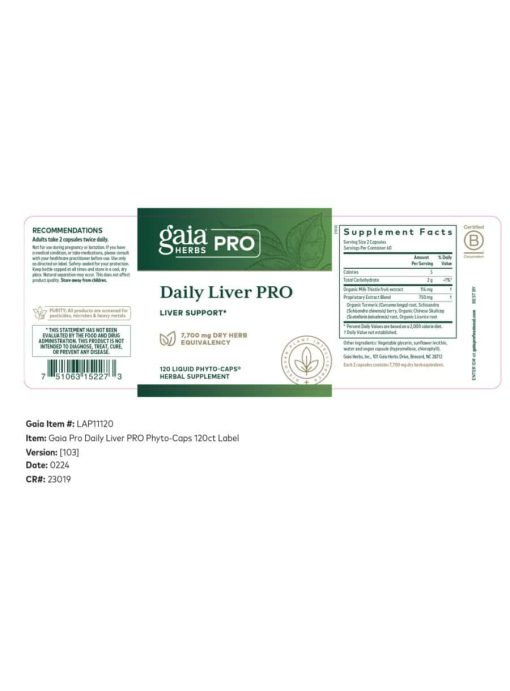 Gaia Herbs Daily Liver PRO — Liver Support, Herbal Supplement - Back