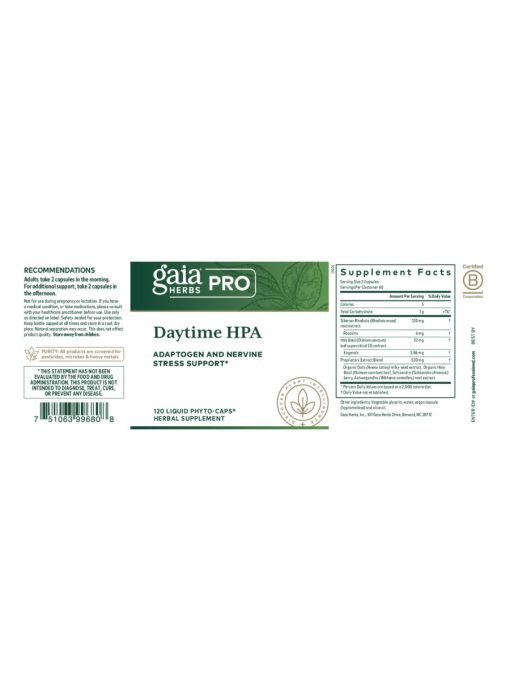 Gaia Herbs Daytime HPA — Adaptogen and Nervine Stress Support - Back