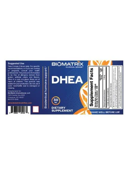 Biomatrix DHEA -- DHEA supplement, hormone support - Back