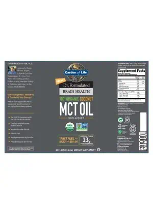 Garden of Life Dr. Formulated Brain Health — Organic Coconut MCT Oil, Fast Fuel for Body & Brain - Back