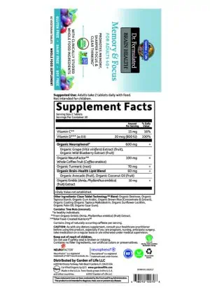 Garden of Life Dr. Formulated Brain Health — Memory & Focus, Brain Support - Back