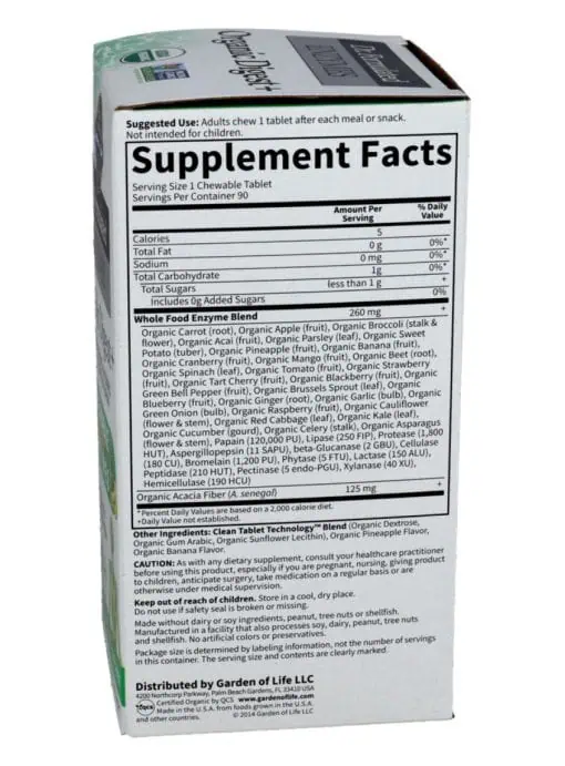 Garden of Life Dr. Formulated ENZYMES Organic Digest+ -- digestive enzymes, organic supplement - Back