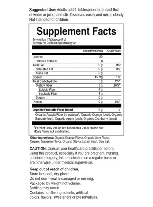 Garden of Life Organic Fiber — Prebiotic Fiber, Digestive Health - Back