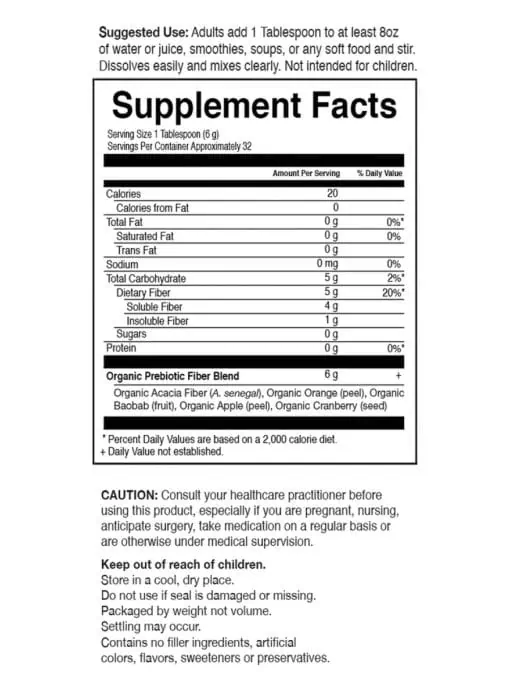 Garden of Life Organic Fiber — Prebiotic Fiber, Digestive Health - Back