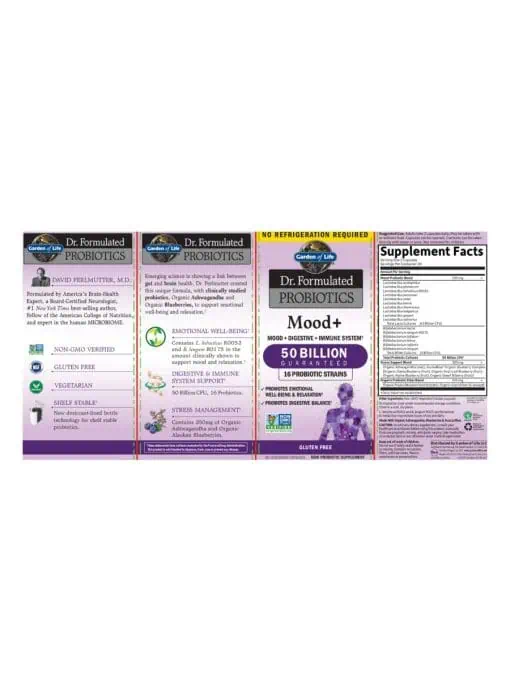 Garden of Life Dr. Formulated PROBIOTICS Mood+ -- probiotics, mood support - Back
