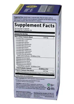 Garden of Life Once Daily Men’s — Probiotic, Digestive Health - Back