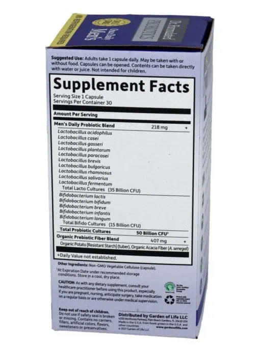 Garden of Life Once Daily Men’s — Probiotic, Digestive Health - Back