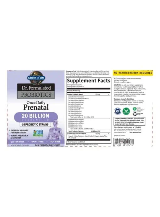 Garden of Life Dr. Formulated Probiotics Prenatal — Probiotic Support for Mom & Baby - Back
