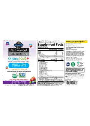 Garden of Life Dr. Formulated Probiotics Organic Kids+ 5 Billion CFU — Probiotics, Kids Health - Back