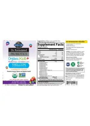 Garden of Life Dr. Formulated Probiotics Organic Kids+ 5 Billion CFU — Probiotics, Kids Health - Back