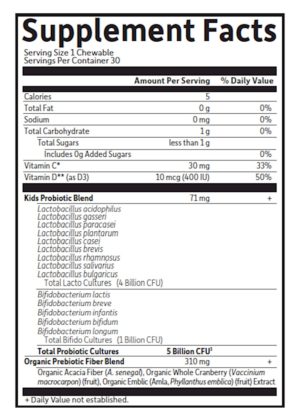 Dr. Formulated Probiotics Organic Kids Watermelon — Probiotics for Kids, Organic Fiber - Back