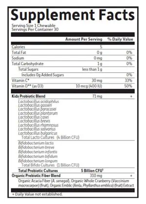 Dr. Formulated Probiotics Organic Kids Watermelon — Probiotics for Kids, Organic Fiber - Back