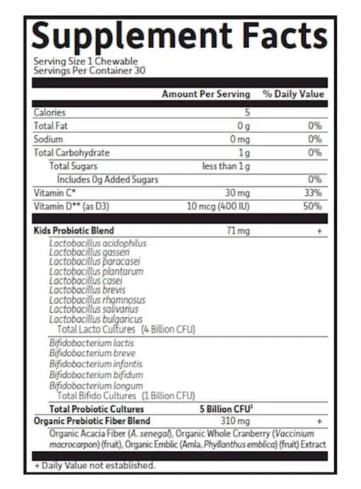 Dr. Formulated Probiotics Organic Kids Watermelon — Probiotics for Kids, Organic Fiber - Back