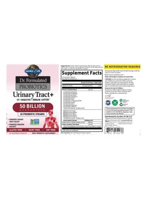 Garden of Life Dr. Formulated Probiotics Urinary Tract+ — Probiotic Support, Urinary Health - Back