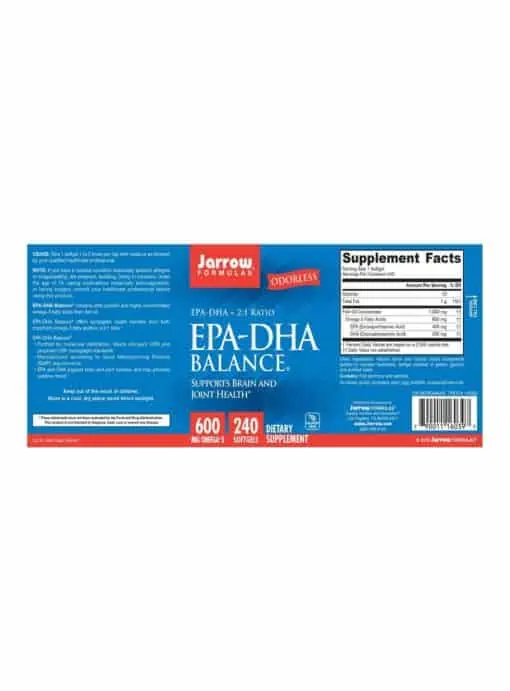 Jarrow Formulas EPA-DHA Balance 600mg -- omega-3 supplement, brain health - Back