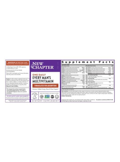 New Chapter Every Man One Daily -- whole-food multivitamin, fermented vitamins - Back