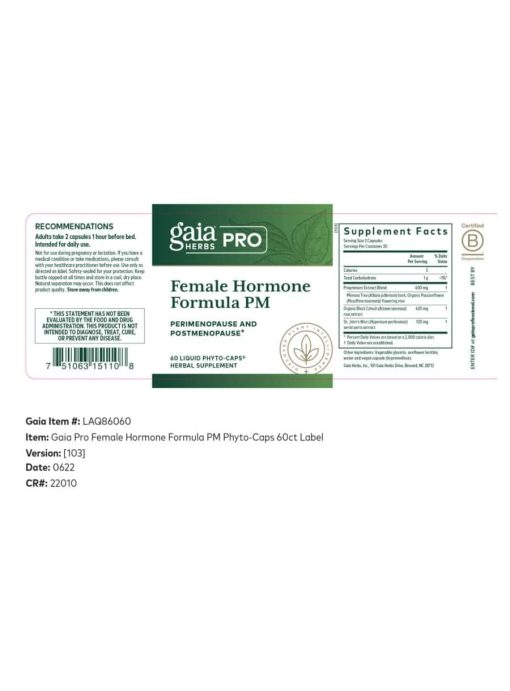 Gaia Herbs Female Hormone Formula PM — Hormonal Balance, Restful Sleep - Back