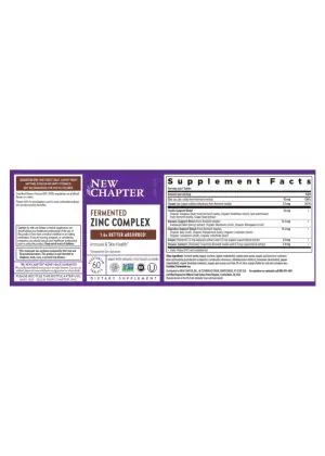 New Chapter Fermented Zinc Complex -- immune support, skin health - Back