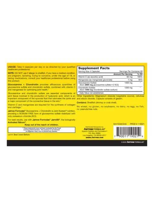 Jarrow Formulas Glucosamine + Chondroitin -- joint health, glucosamine supplement - Back