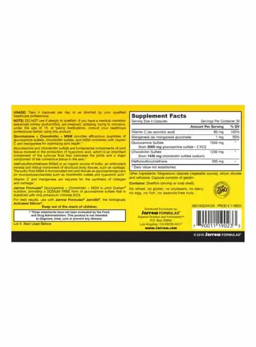 Jarrow Formulas Glucosamine + Chondroitin + MSM -- joint health support, glucosamine sulfate - Back