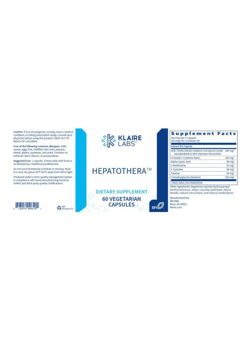 Klaire Labs Hepatothera™ — Liver Support, Antioxidants - Back
