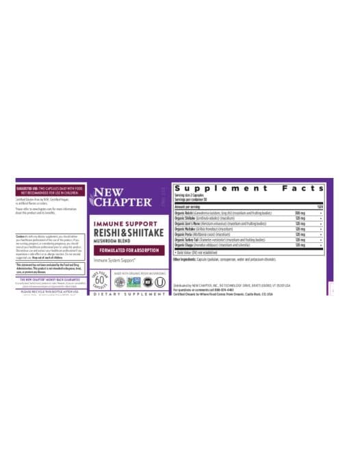 New Chapter Immune Support Reishi & Shiitake -- immune support, mushroom blend - Back