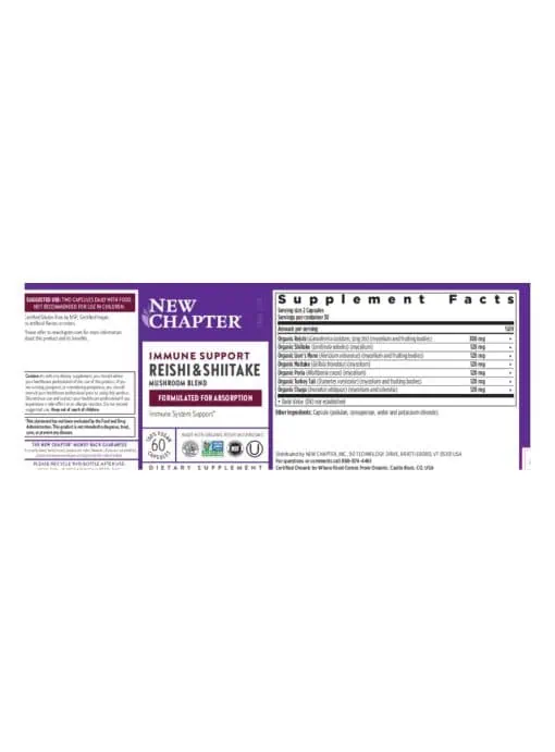 New Chapter Immune Support Reishi & Shiitake -- immune support, mushroom blend - Back