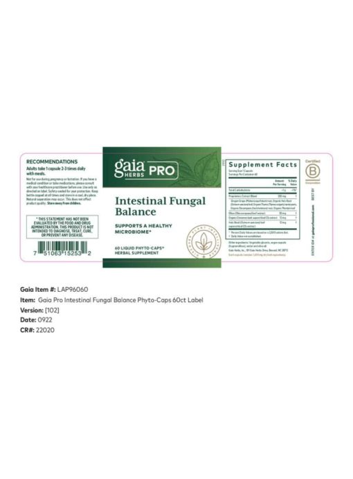 Gaia Herbs Intestinal Fungal Balance — Supports Healthy Microbiome - Back