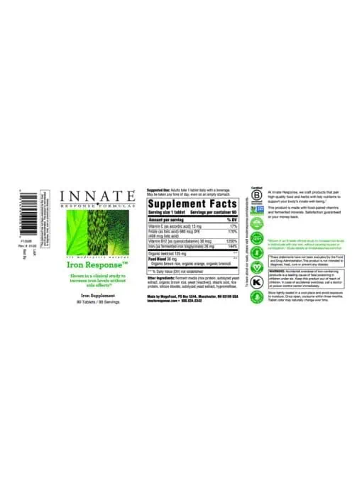 Innate Response Iron Response(TM) -- iron supplement, increase iron levels - Back