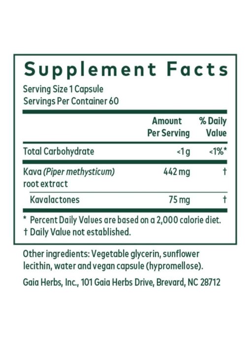 Gaia Herbs Kava 75 — Calming Stress Support, Herbal Supplement - Back