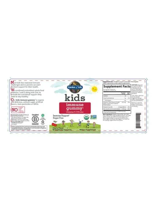 Garden of Life kids immune gummy — vitamins C, D & zinc, immune support - Back