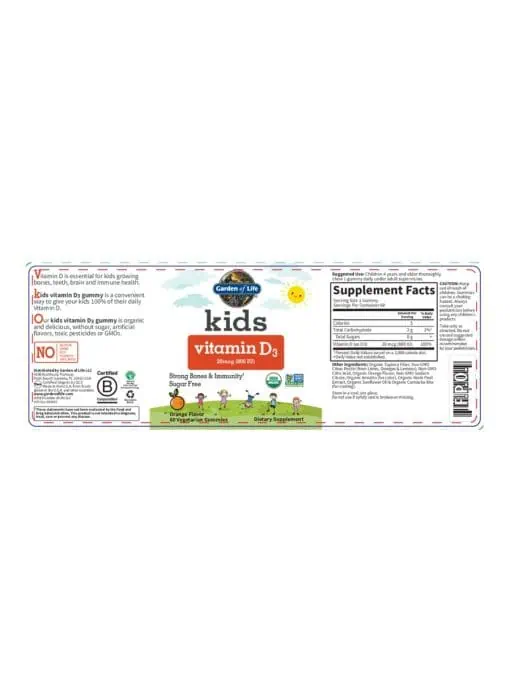 Garden of Life Kids Vitamin D3 — Strong Bones, Immune Support - Back