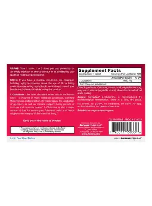 Jarrow Formulas L-Glutamine -- amino acid, muscle support - Back
