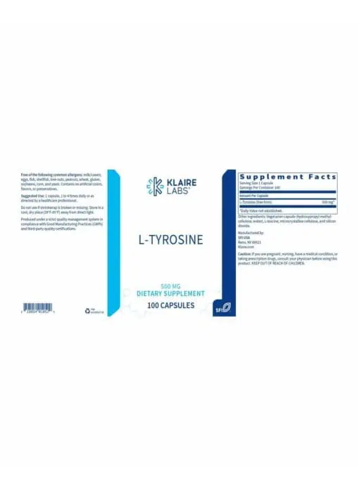 Klaire Labs L-Tyrosine — L-Tyrosine, cognitive support - Back