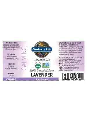 Garden of Life Lavender Essential Oil — Organic Lavender Oil, Calming Aroma - Back